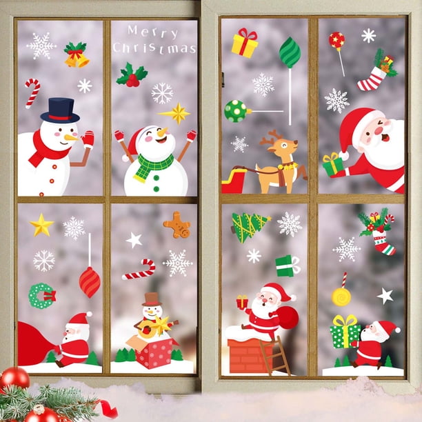 XWSHYW Decoraciones para El Hogar Decoración Navideña Árbol de Navidad Muñeco de Nieve Anciano Pegatina de Copo de Nieve Combinación Decoraciones Navideñas Familiares