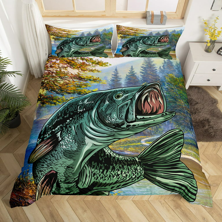 Turquoise Bass Fish Duvet Cover Queen Sea Animal Bedding Set