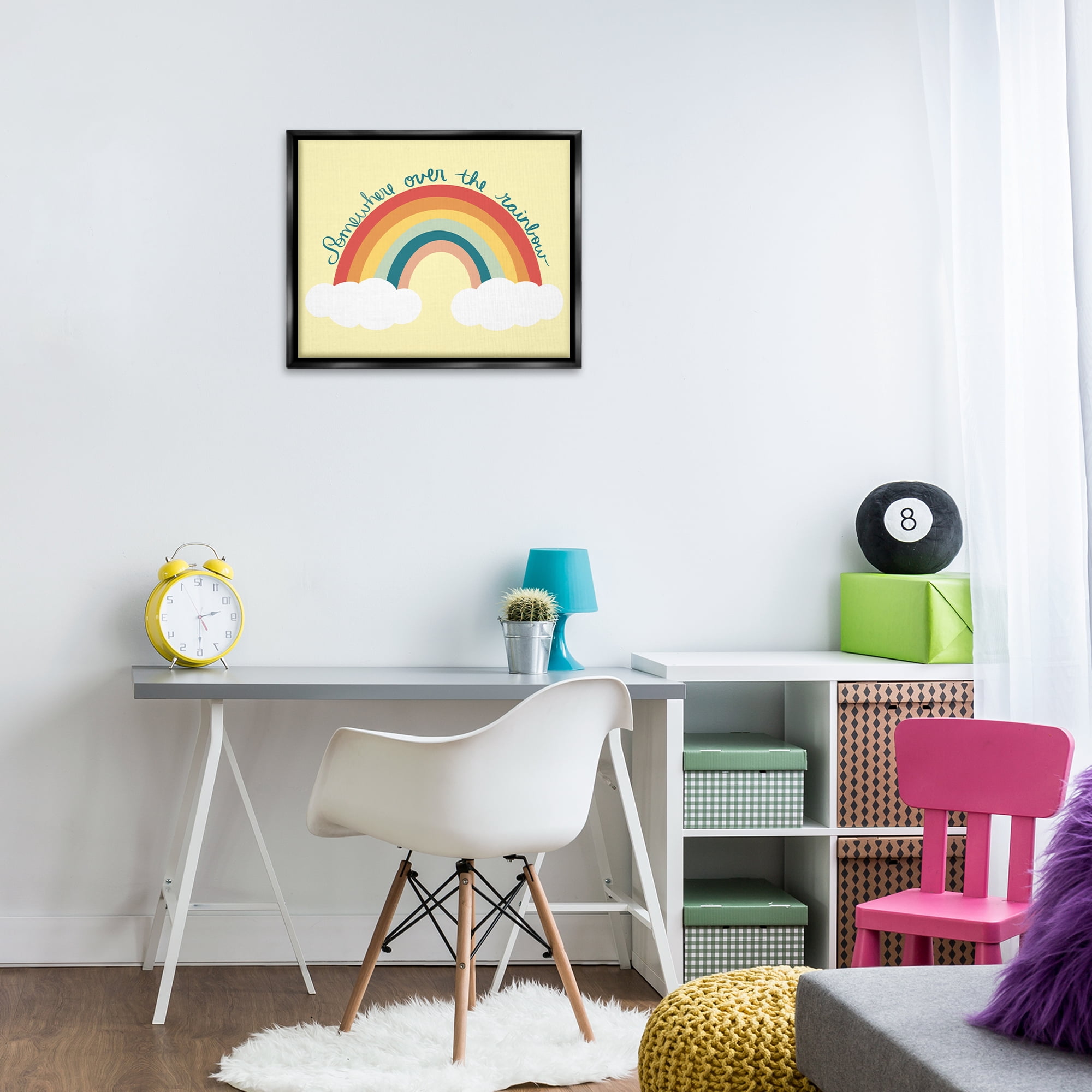 Stupell Industries Somewhere Over Rainbow Text & Numbers Painting Black Floater Framed Canvas Art Print Wall Art, 21 x 17