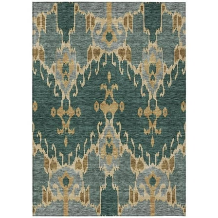 HomeRoots 584687 5 x 8 ft. Ikat Washable Indoor & Outdoor Rectangle Area Rug, Green, Gray & Gold