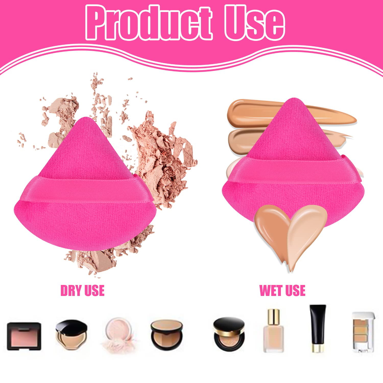 Unique Bargains Loose Powder Puff Face Soft Triangle Puff Blender Beauty  Makeup Tool Short Plush 2 Pcs Black Pink : Target