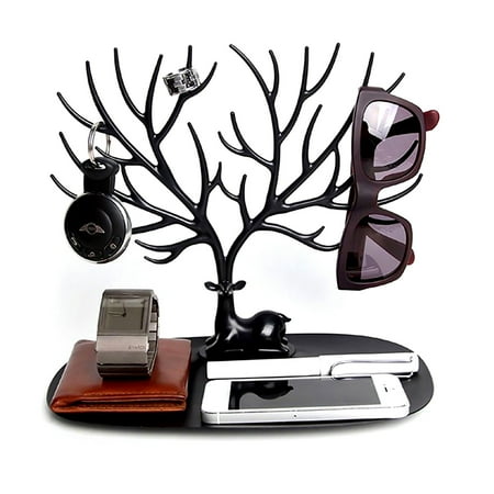 EEEkit Jewelry Display Stand, Jewelry Tree Stand, Necklace Earring Bracelet Holder, Jewelry Organizer Holder with Ring Tray, Black