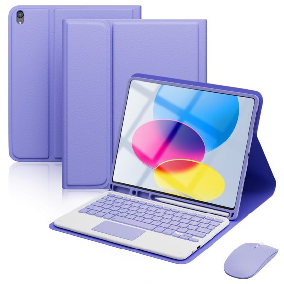 CHENGDAO Case with Keyboard Compatible with iPad 10th 11th Gen A16 & Air 10.9, with Touchpad/Bluetooth Mouse - Purple