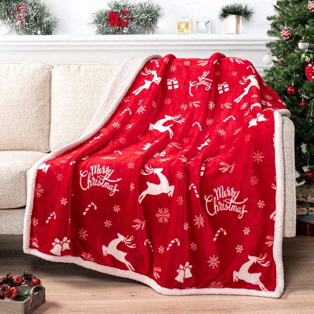 Manta navideña con forma de sherpa Blanket PAVILIA, 127 x 152 cm, color rojo