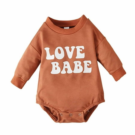 

YWDJ 0-12 Months 0-18 Months Bodysuit Unisex Fall Spring Girls Boys Cute Romper Button Sweat Shirt Jumpsuits Brown 3-6 Months
