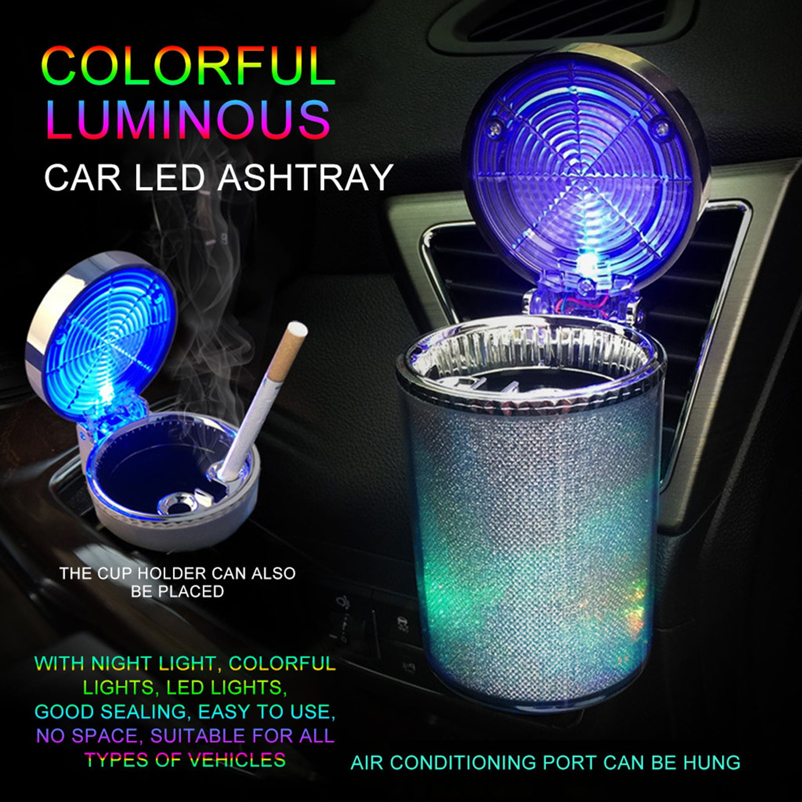 TrexNYC Car Ashtray with Blue LED Light and Portable Ashtray Design - Ideal for Car, Home, and Office
