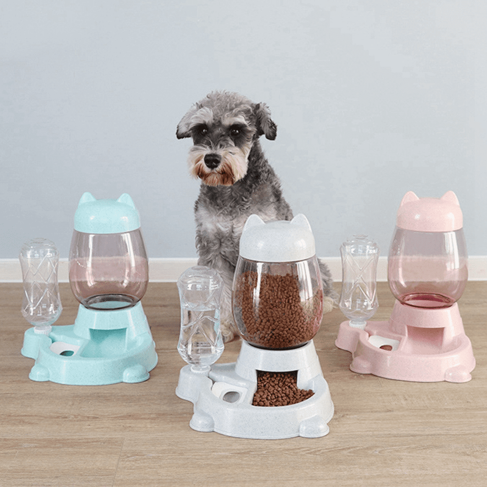 Automatic Cat Feeder, Cat Food Feeding Water Dispenser Set, Lovely Dog Cat Bowl with Water Bottle, Water Dispenser Food Dish Bowls for Small Animal