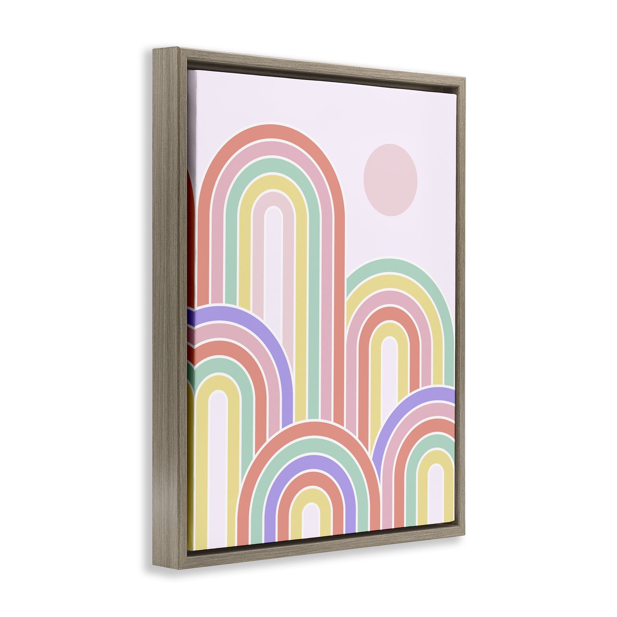 Stupell Industries Pastel Rainbow Arches Abstract Painting Brown Floater Framed Canvas Art Print Wall Art, 17 x 21