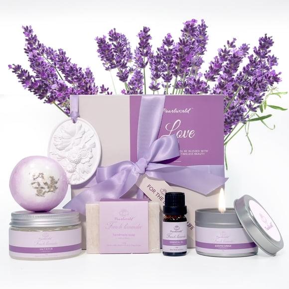 Set de spa de lavanda para mujer Set de baño para mujeres Cuidado personal para mujeres Nutritivo y relajante Set de spa en casa de 7 piezas Regalo de cumpleaños y regalo para mamá