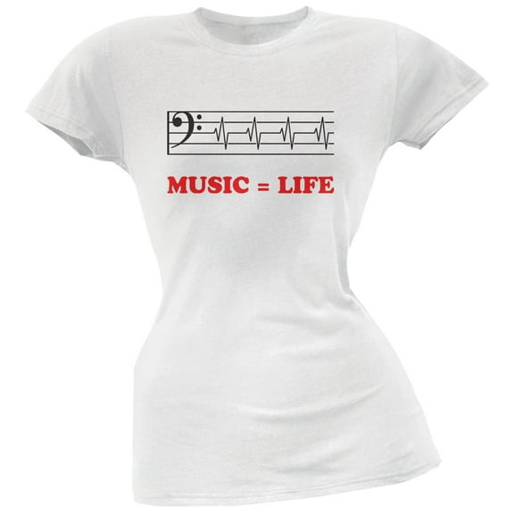 Music=Life Bass Clef White Soft Juniors T-Shirt - Large