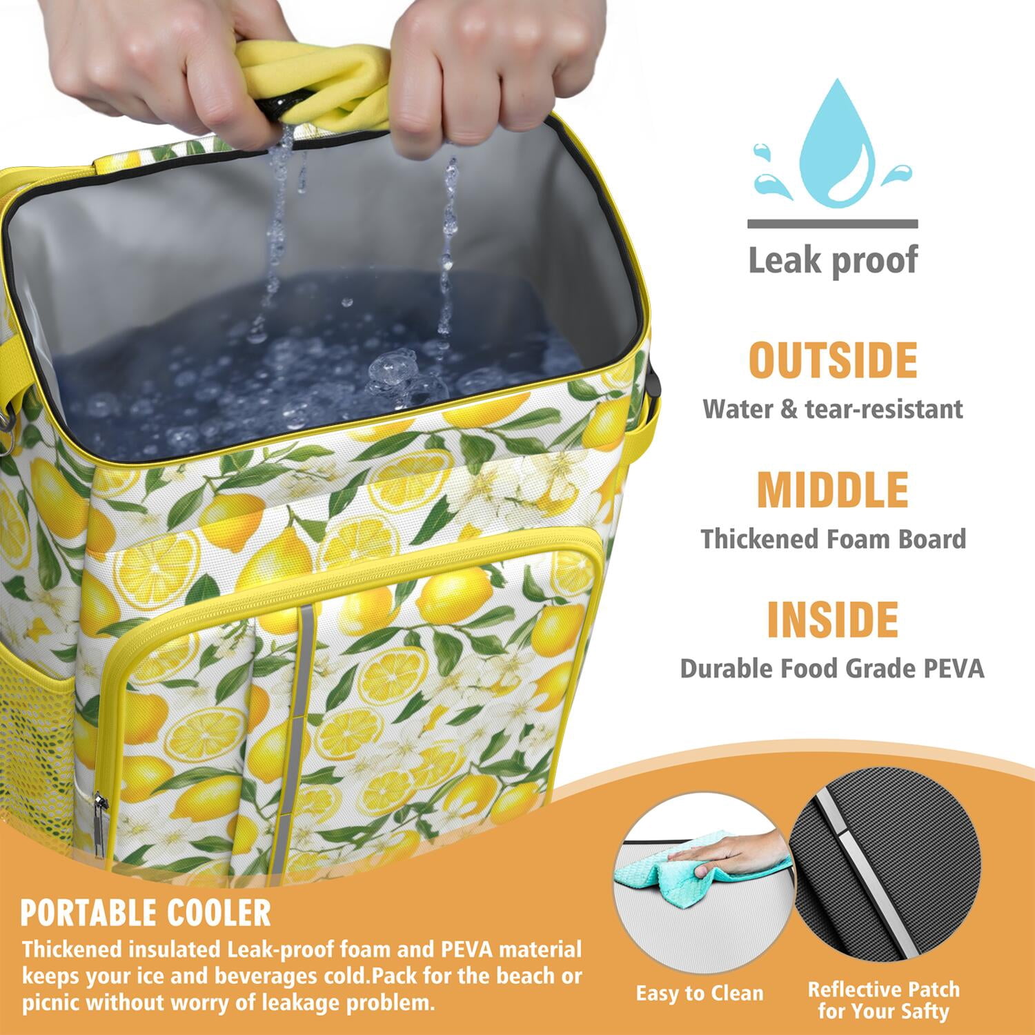 Travel Cooler Bag - Lemon Camping Beer Cooler Backpack with Bottle Opener- Waterproof Insulated Picnic Backpacks - Cooler Bag for Beach