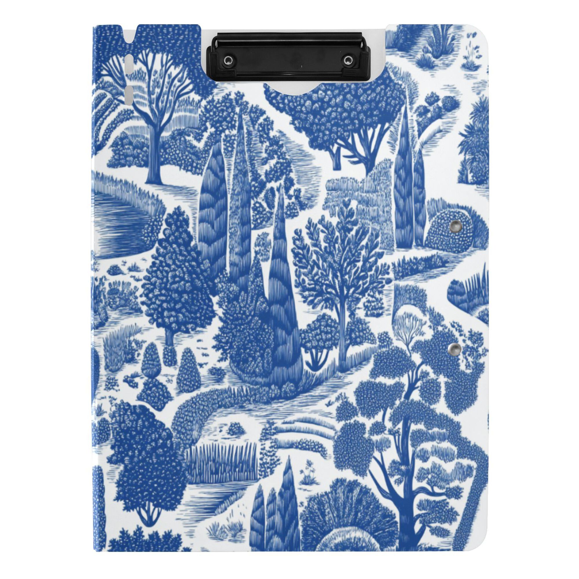 FORMRS A4 Clipboard Folder with Pen Holder Horizontal Foldable School Office Binder, Blue Garden Pattern