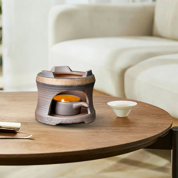syligr Cedar and Zen Burner Wax Melt Burner with Teapot Tea Warmer Smudge Stick Holder for Aromatherapy Relaxation Meditation Home Decor Natural Wooden Incense Burner Pot Set