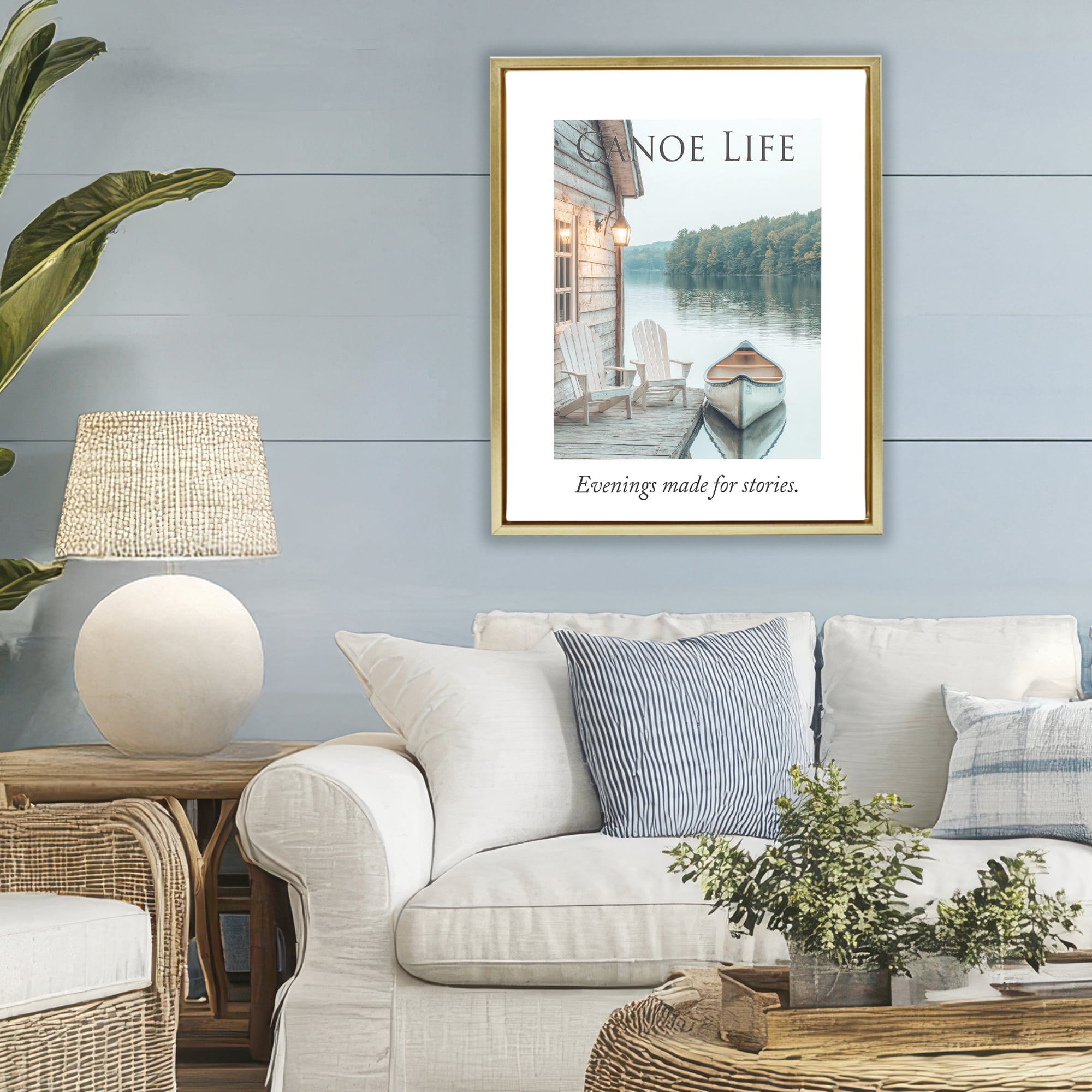 Stupell Industries Canoe Life Quote Gold Framed Floater Canvas Wall Art, design by A Barefoot Stylist
