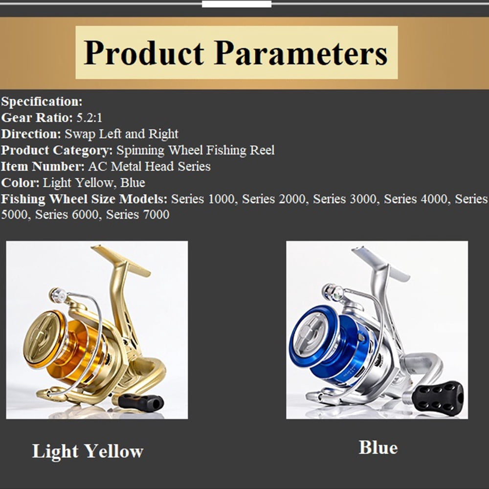1000-7000 Series Metal Spool Throwing Rod Fishing Wheel 5.2:1 Ultralight Saltwater Spinning Reel for Carp Sea Fish Tackle Pesca