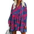 thumbnail image 4 of Pompotops Robe d'Été Décontractée pour Femmes Col en V Imprimé Floral Manches Longues Longueur Genou, 4 of 8