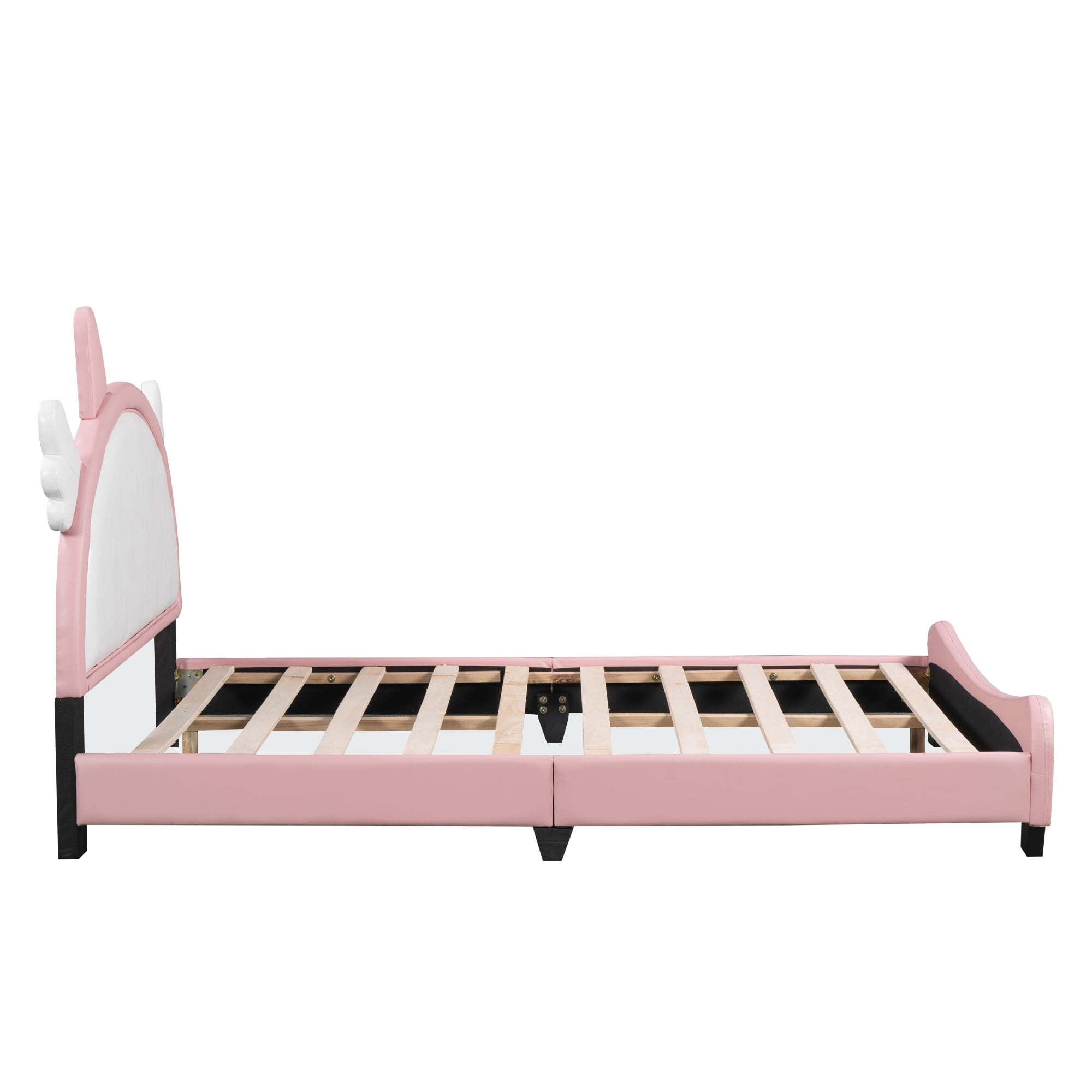 DEALTOPS Full Size Upholstered Bed with Unicorn Shape Headboard, Cute Platform Bed for Kids Teen, Pink