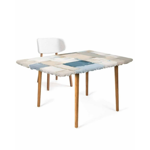 Modern Geometric Rectangle Tablecloth, Waterproof Elastic Fitted Table Covers for 3 Foot Tables, 24x36inch Decorative Tablecloths for Picnic, Camping, Outdoor, Abstract Oil Painting Blue Brown
