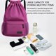 thumbnail image 3 of Mochila con cordón y bolsillo para zapatos, bolsa de gimnasio resistente al agua, bolsa con cincha, color morado, 3 of 5
