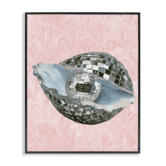Stupell Industries Disco Oyster on Pink Fashion Painting Black Framed Art Print Wall Art, 11 x 14