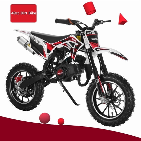 Gas Dirt Bike Max Load 330Lbs,49cc Kids Dirt Bike, 2-Stroke Gas Power Motocross, Mini Bike Gas Powered, Off Road Mini Motorcycle Max Speed 24MPH for More Summer Fun Red