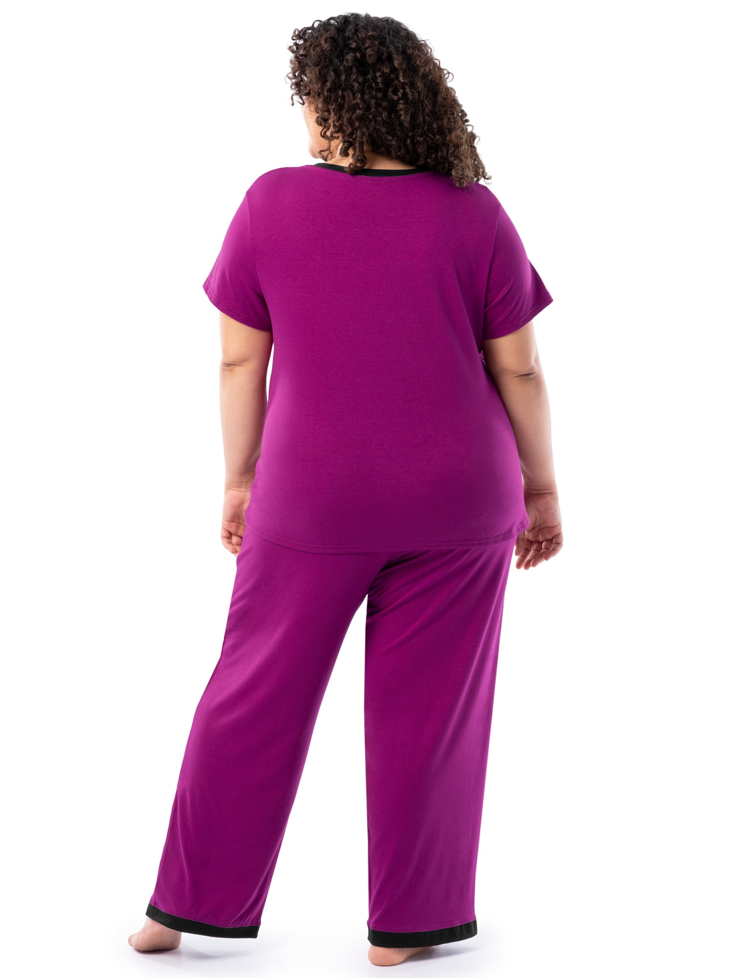 Fruit of the Loom Women's Soft & Breathable V-Neck Short Sleeve Top & Pajama Pant Set, Sizes S-4X