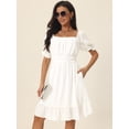 thumbnail image 3 of Unique Bargains Women's Square Neck Smocked Back Ruffle A-Line Dress S White, 3 of 6