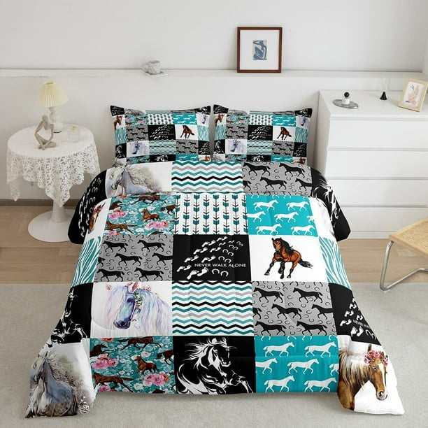 Horse Bedding,Western Farmhouse Horse Comforter Set for Girls Twin Bed