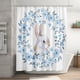 thumbnail image 5 of Cortina de ducha con forma de U, cuatro piezas de tela de conejo, decoración de baño con ganchos, cortina de ducha de poliéster azul y blanco., 5 of 6