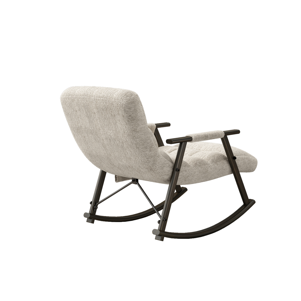 LUCKHAO Modern Velvet/Teddy Living Room Adjustable High Back and Foot Rest Rocking Chair,White