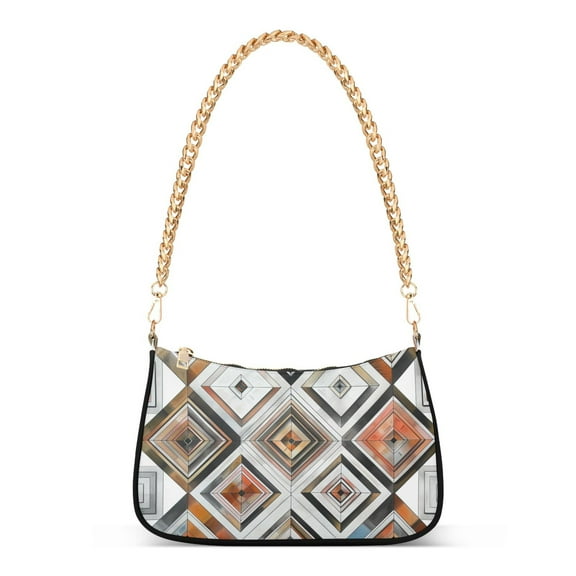 Ryvnso Plaid Checkered Geometric Pattern Womens Chain Shoulder Bag Tote Handbags Clutch Hobo Purse with Zipper for Travel
