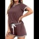 thumbnail image 3 of Conjunto de 2 Piezas para Mujer, Ropa de Estar por Casa, Top y Pantalones Cortos de Corta con Bloques de Color, Ropa de Verano 2025, Rojo Oscuro, Talla M, 3 of 7