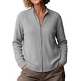 thumbnail image 4 of VBVC Women's Ribbed Full Zip Mock Neck Cardigan , Ladies' Slim Fit Long Sleeve Top , Casual Lightweight Jacket For Women, Gray , S-5XL, 4 of 6