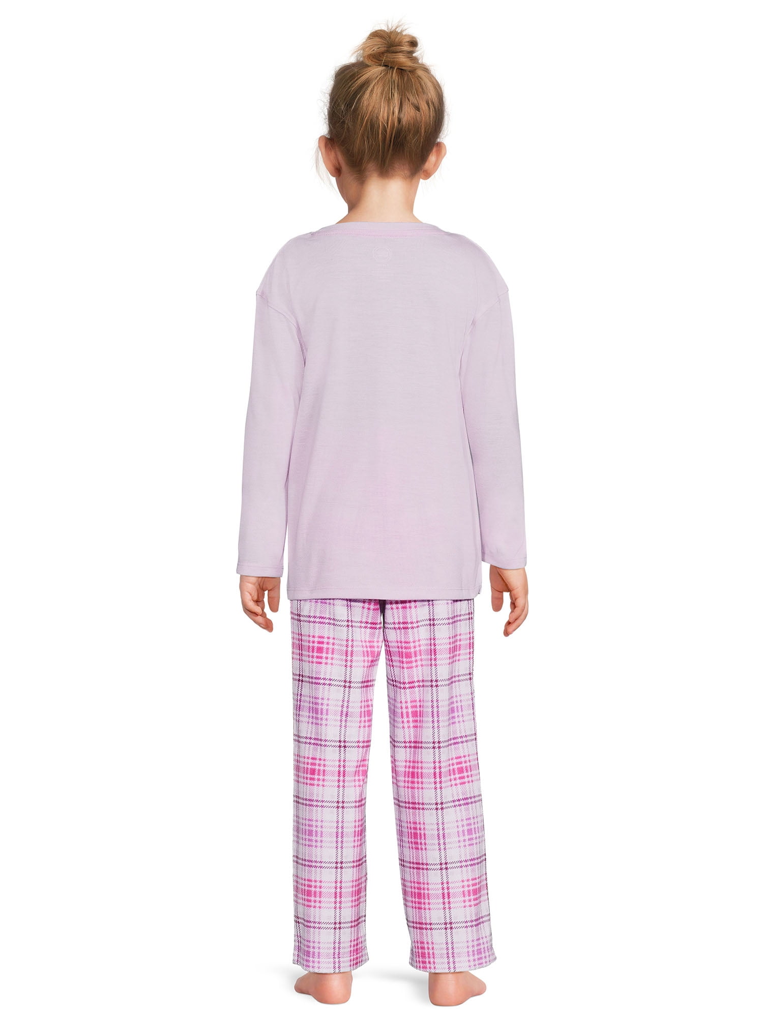 Wonder Nation Girls Long Sleeve Top and Jersey Pants with Knit Flannel, 2-Piece Pajama Sleep Set, Sizes 4-18 & Plus