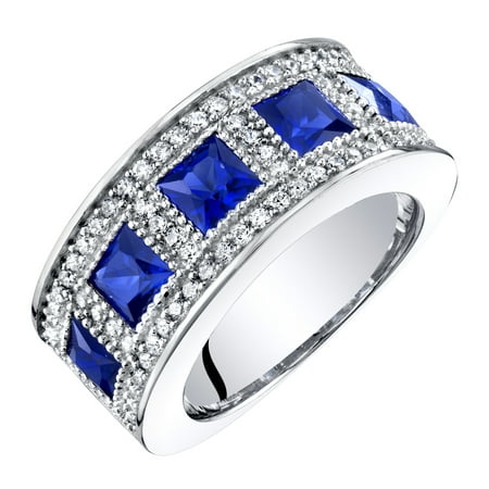 - Sterling Silver Princess Cut Created Sapphire Anniversary Ring Band 2 Cts