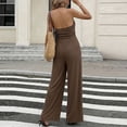 thumbnail image 6 of PWPSG Women Casual Jumpsuit Cowl Neck Halter Sleeveless Ruched Bust High Waist Wide Leg Trousers Brown S, 6 of 9