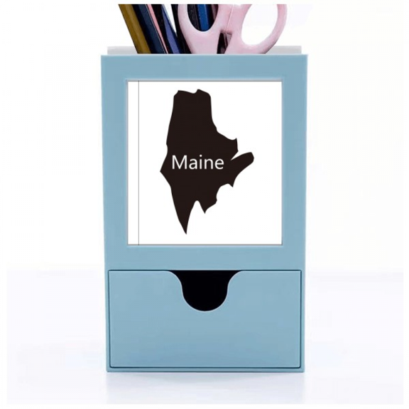 Maine America USA Map Outline Desk Supplies Organizer Pen Holder Card