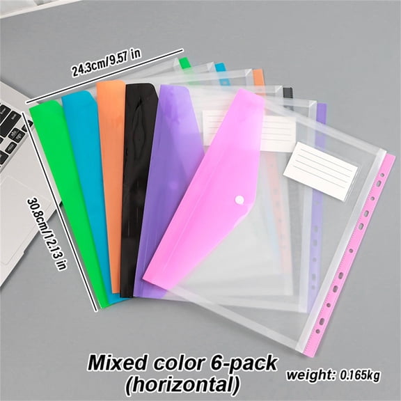 Clearance Sale! 6PACK PP Document Pockets, Expanding 11-Hole File Organizers with Snap Closure, PP Plastic, for Office & Home, (30.8x24.3cm, Assorted)