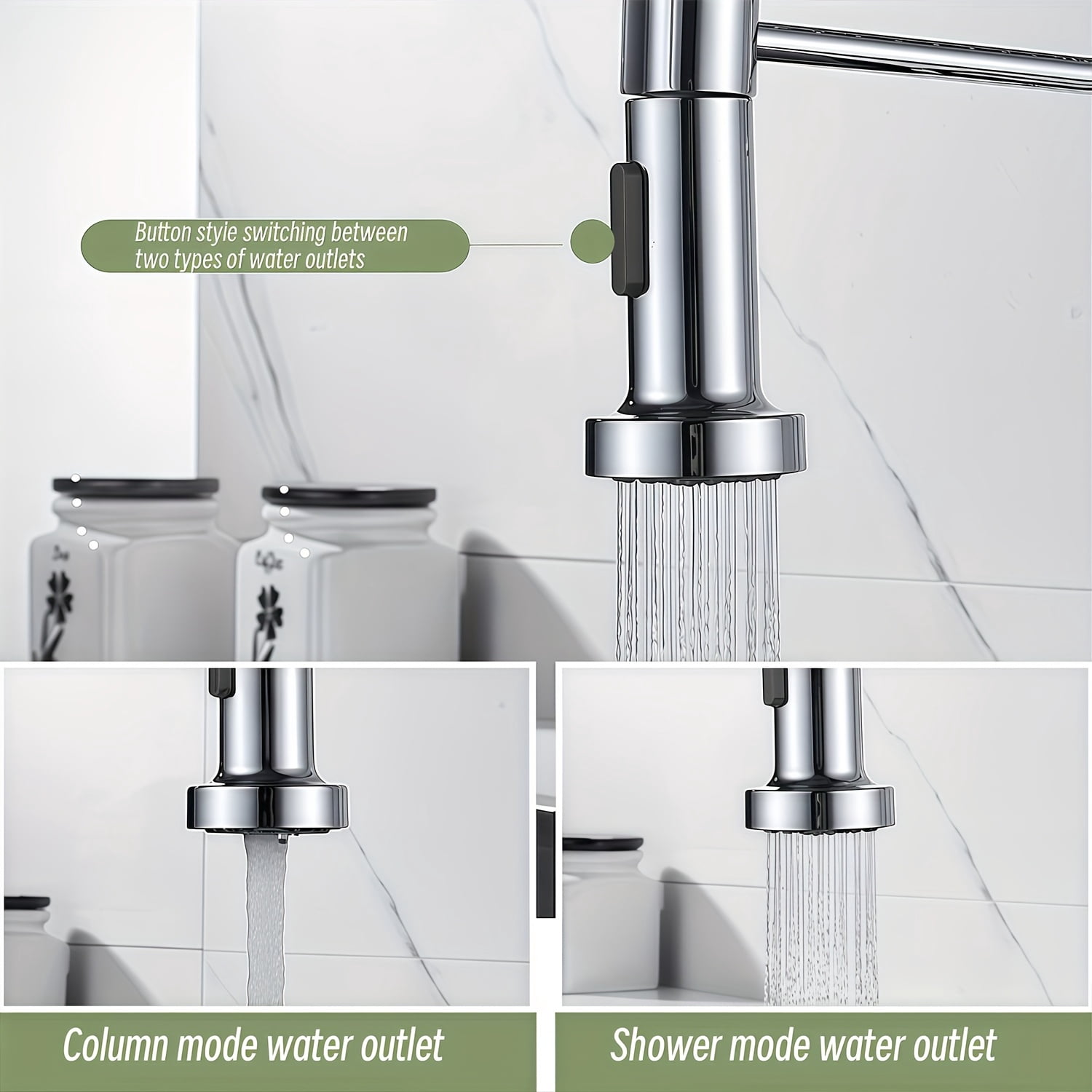 Kitchen Faucet Water-Saving Shower Head Accessory Trumpet-Shaped Button-Type Switching Anti-Splash Aerator Universal G1/2 Interface 2 Kinds of Water Flow Modes Free Switching