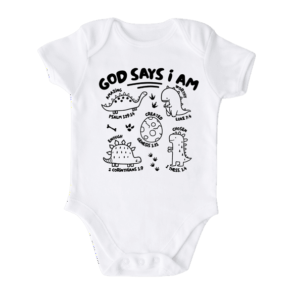 God Says I am Dinosaurs Shirt Premium Custom Baby Clothes Unisex Baby Announcement Gift for Mom Newborn Outfit 6-9m White