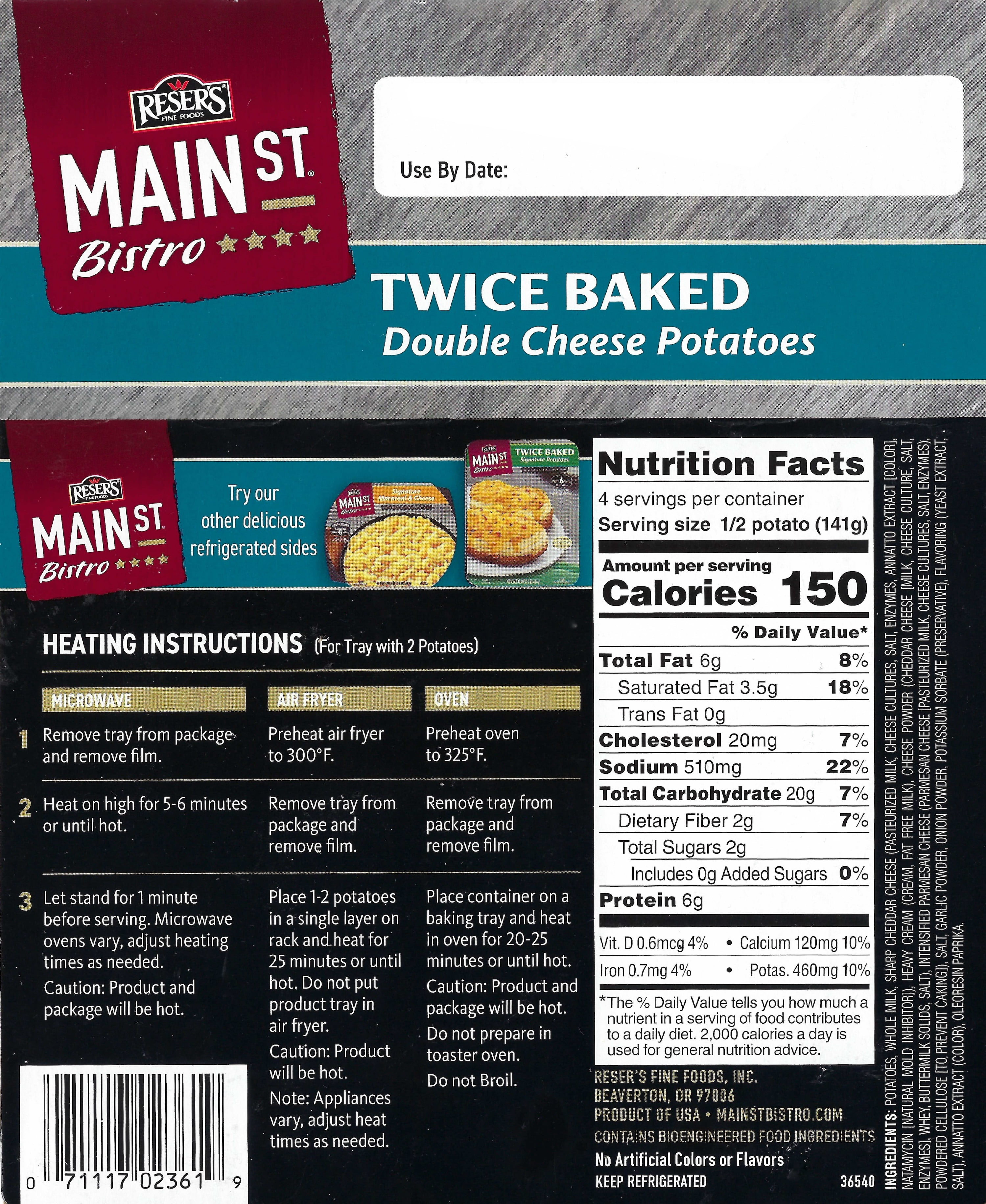 Reser's Main St Bistro Twice Baked Double Cheese Potatoes, 16 oz Tray (Refrigerated)