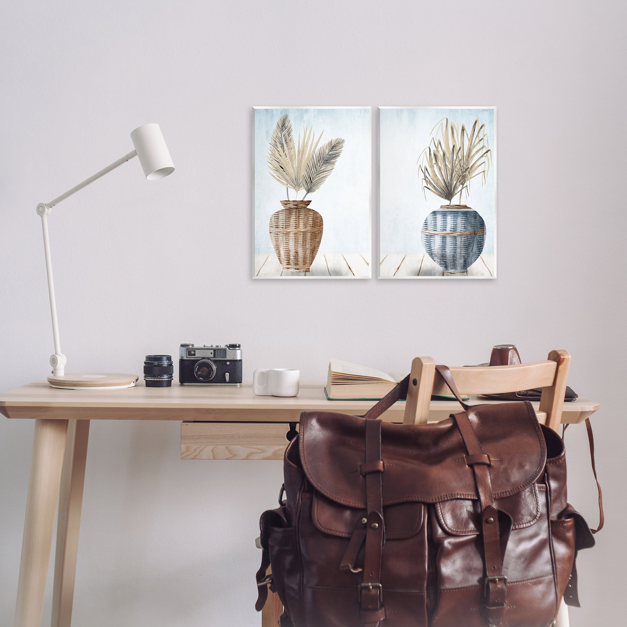 Stupell Industries Palms in Rattan Planters Floral & Botanical Painting Unframed Art Print Wall Art, 11 x 14, Set of 2