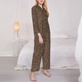 thumbnail image 3 of Fuzoiu Brown Leopard Print Women's Long-Sleeved Pajama,Lounge Button Down Nightwear,Womens Notch Collar Pajama Set-Large, 3 of 7