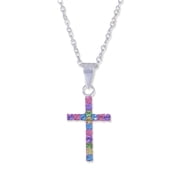 Brillinace Fine Girls' Multi-Crystal Accent Sterling Silver Cross Pendant, 18"
