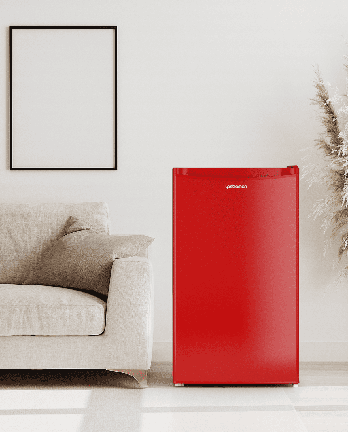 Upstreman Mini Fridge with Freezer, 3.2 Cu.Ft Small Refrigerator Single Door Compact Refrigerator for Dorm Office, Adjustable Thermostat, Low Noise, BR321 Red