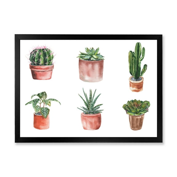 Designart 'Cactus and Succulents In A Clay Pot ' Traditional Framed Art Print