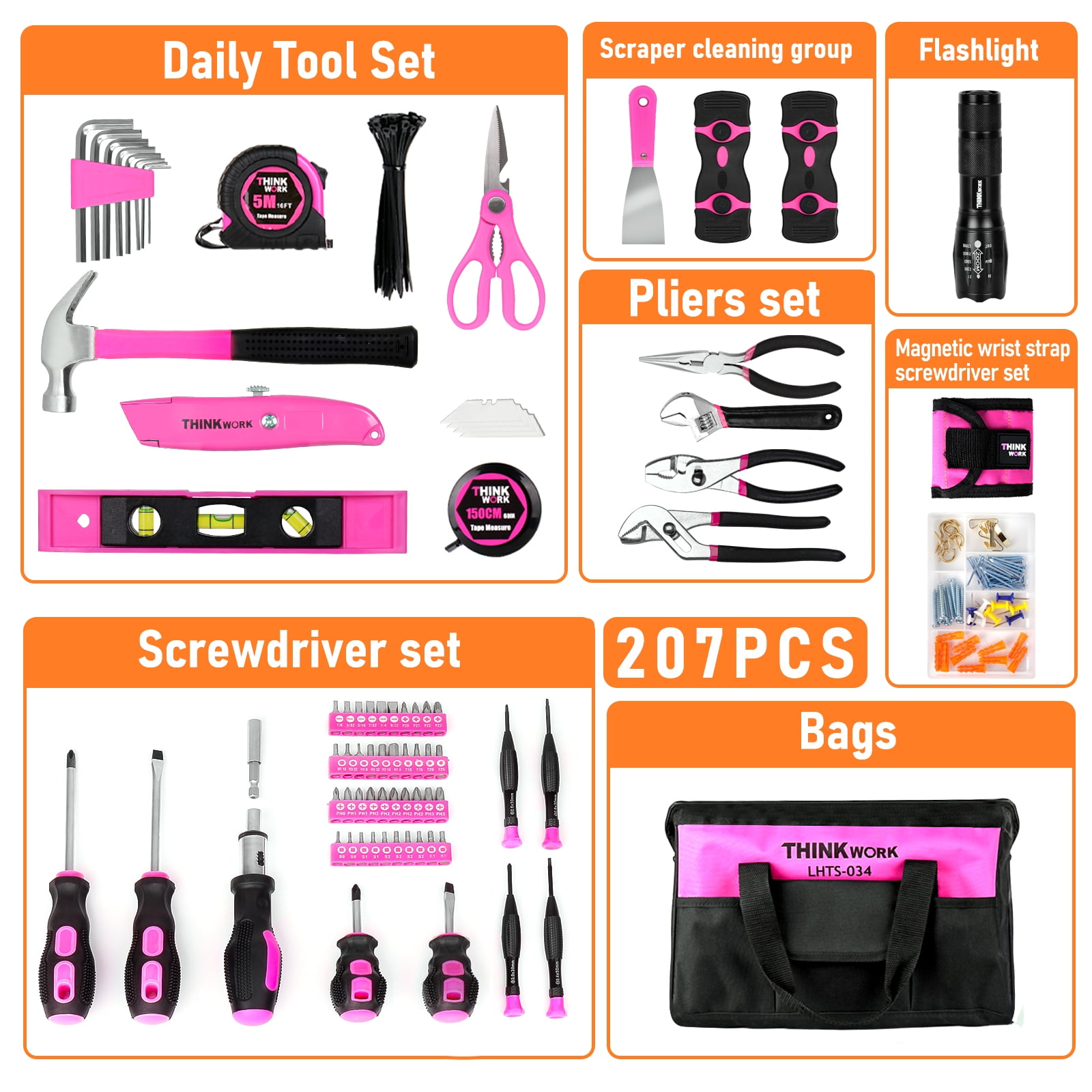 Shall Pink Tool Set, 246-Piece Home Tool Set for Women, Ladies Basic Tool Kit for House with Tool Bag, General Household Hand Tool Set for Home Repair