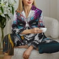 thumbnail image 6 of Fuzoiu Modern Abstract Colorful Skull Print Women's Long-Sleeved Pajama,Lounge Button Down Nightwear,Womens Notch Collar Pajama Set-XX-Large, 6 of 7