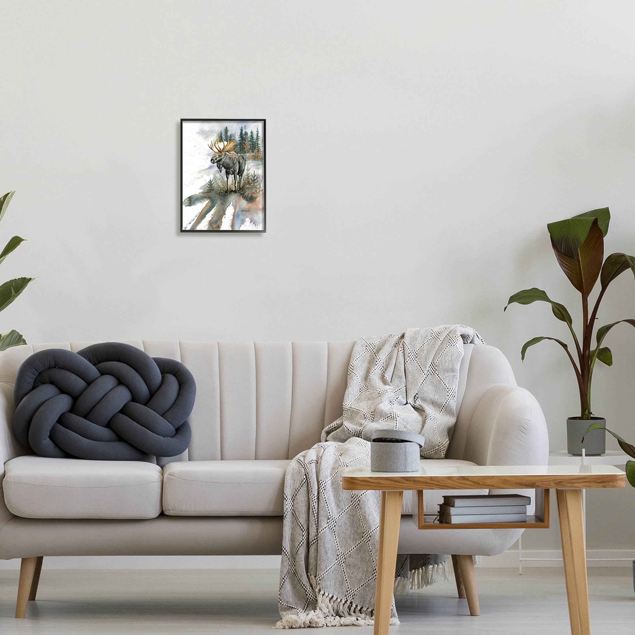 Moose Distant Forest Arrangement Animals & Insects Graphic Art Black Framed Art Print Wall Art