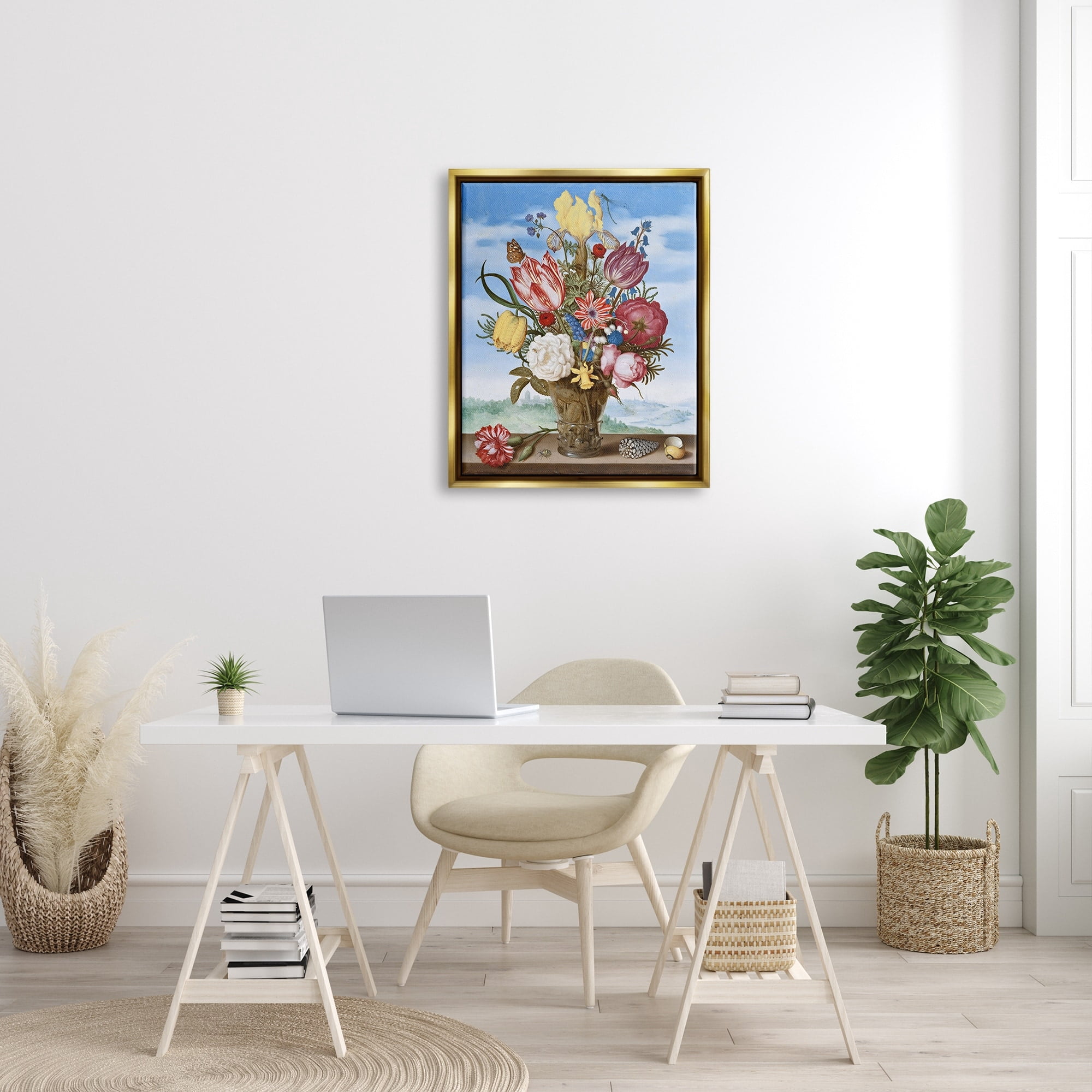 Stupell Industries Bouquet of Flowers on Edge Classic Ambrosius Bosschaert Painting Painting Metallic Gold Floating Framed Canvas Print Wall Art, Design by one1000paintings